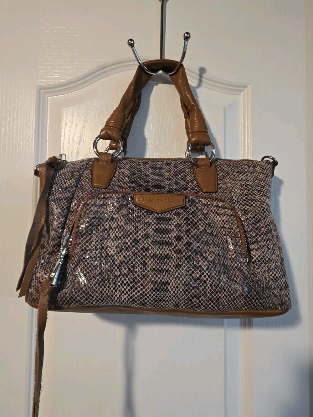 Aimee Katsenberg Snake Satchel Handbag in Brown